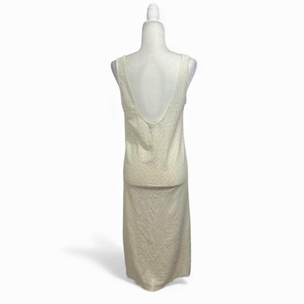 Vintage Ivory Lace Overlay Medium Sheath Dress Maxi Sleeveless Scoop Back - Picture 2 of 12